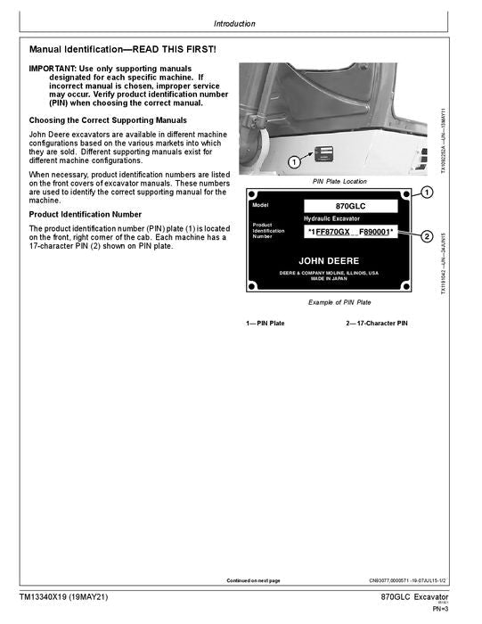 MANUAL DE SERVICIO Y PRUEBA DE FUNCIONAMIENTO DE LA EXCAVADORA JOHN DEERE 870GLC 1FFGX_ _F890001 -