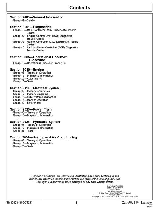 HITACHI ZAXIS75US-5N EXCAVATOR OPERATION TEST SERVICE MANUAL