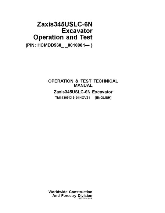 HITACHI ZAXIS345USLC-6N EXCAVATOR OPERATION TEST SERVICE MANUAL