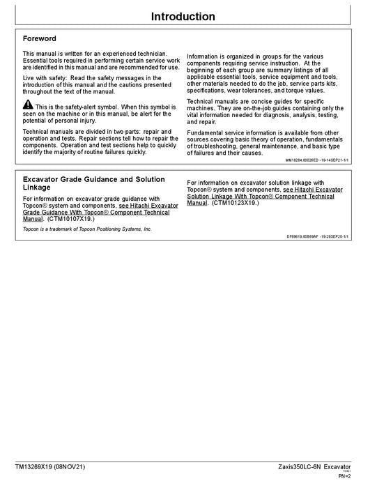 HITACHI ZAXIS350LC-6N EXCAVATOR OPERATION TEST SERVICE MANUAL