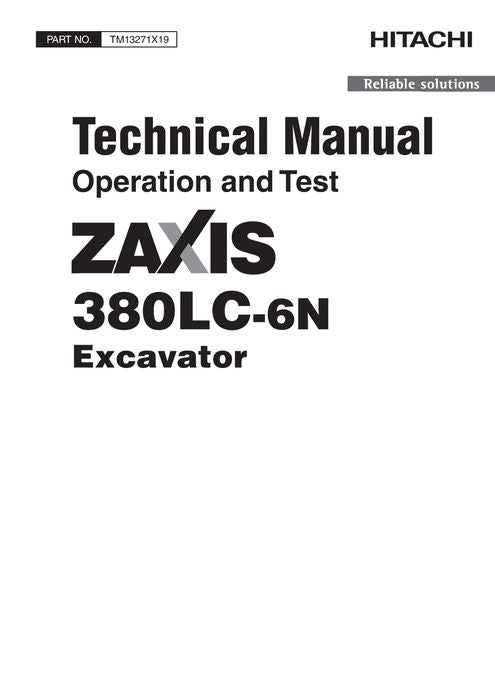 HITACHI ZAXIS380LC-6N EXCAVATOR OPERATION TEST SERVICE MANUAL