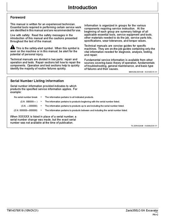 HITACHI ZAXIS350LC-5A EXCAVATOR OPERATION TEST SERVICE MANUAL