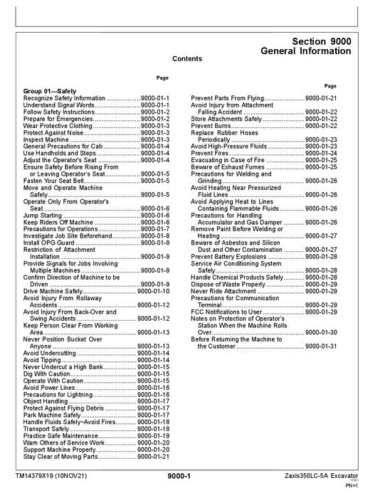 HITACHI ZAXIS350LC-5A EXCAVATOR OPERATION TEST SERVICE MANUAL