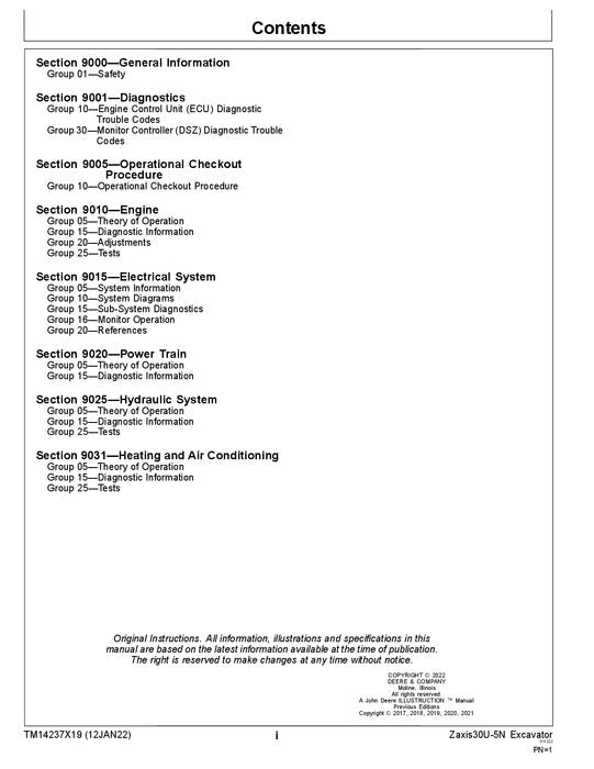 HITACHI ZAXIS30U-5N EXCAVATOR OPERATION TEST SERVICE MANUAL