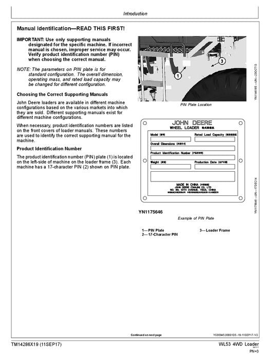 MANUAL TÉCNICO DE SERVICIO Y PRUEBA DE FUNCIONAMIENTO DE LA CARGADORA JOHN DEERE WL53 TM14286X19