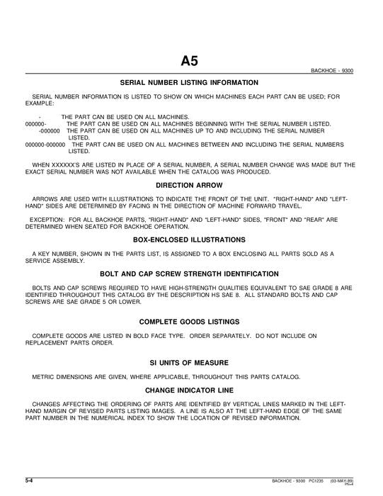 MANUAL DEL CATÁLOGO DE PIEZAS DE LA RETROEXCAVADORA JOHN DEERE 9300