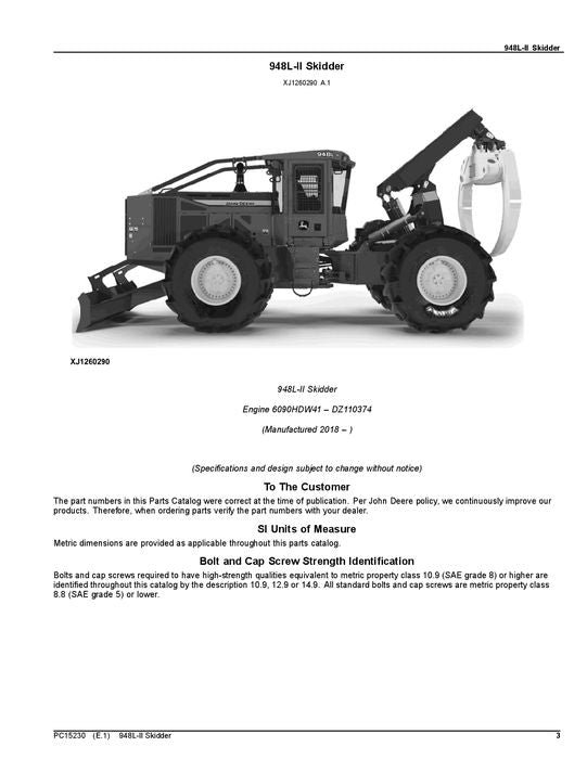 CATÁLOGO DE PIEZAS DEL SKIDDER JOHN DEERE 948L-II MANUAL N.° 1