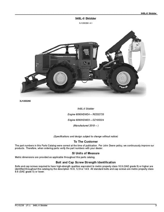 MANUAL DEL CATÁLOGO DE PIEZAS DEL SKIDDER JOHN DEERE 948L-II N.° 2