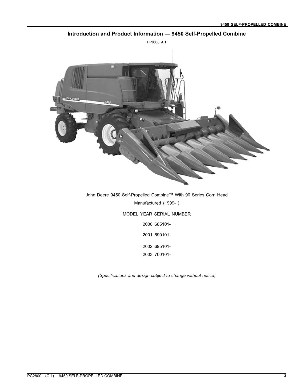 MANUAL DEL CATÁLOGO DE PIEZAS DE LA COSECHADORA JOHN DEERE 9450