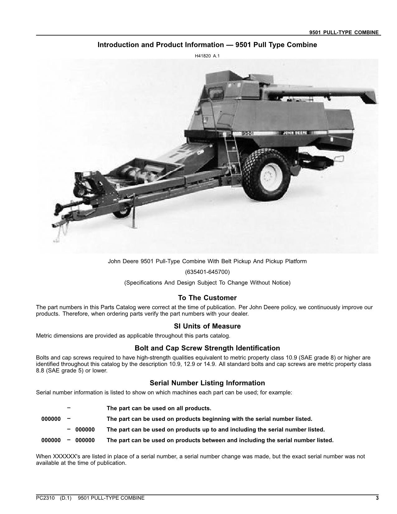 MANUAL DEL CATÁLOGO DE PIEZAS DE LA COSECHADORA JOHN DEERE 9501