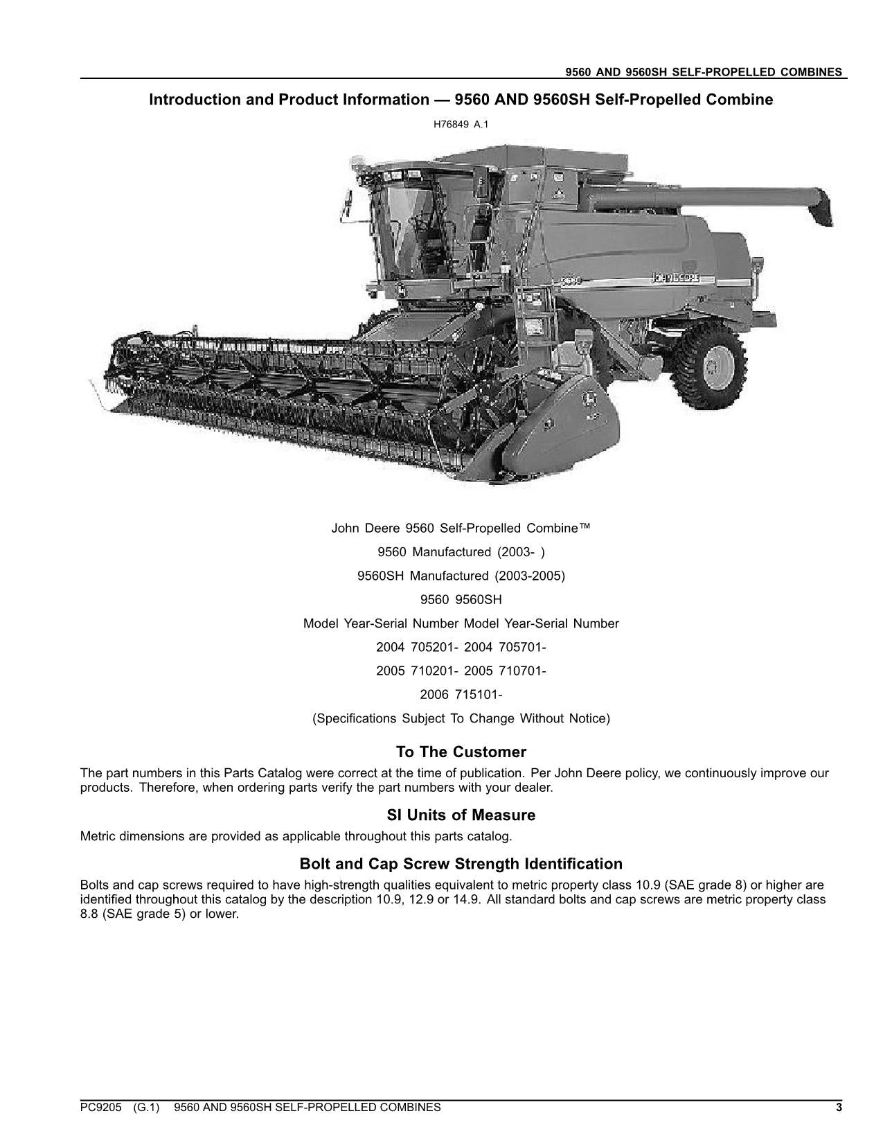 MANUAL DEL CATÁLOGO DE PIEZAS DE LA COSECHADORA JOHN DEERE 9560 9560SH
