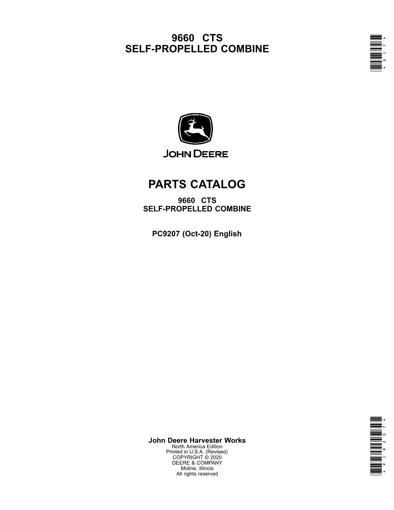 MANUAL DEL CATÁLOGO DE PIEZAS DE LA COSECHADORA JOHN DEERE 9660 CTS