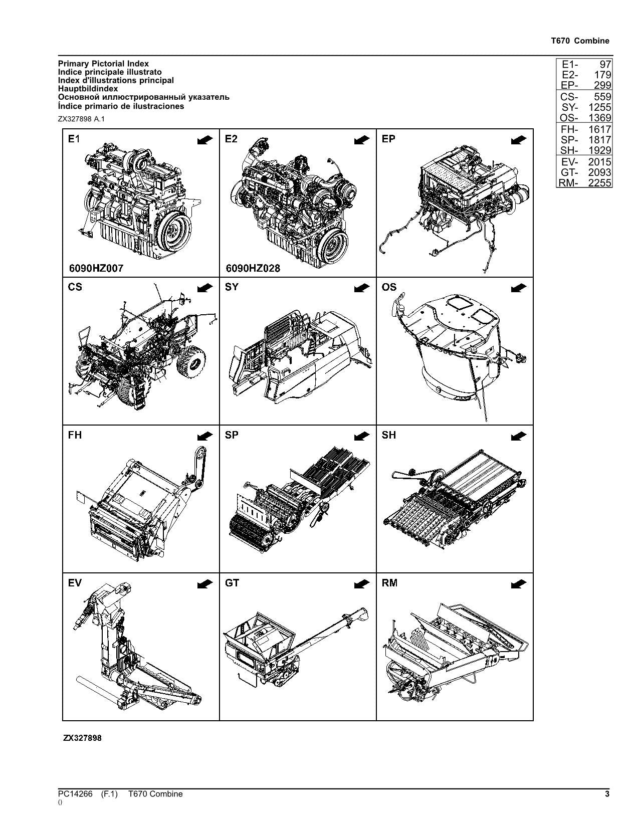 Catálogo de piezas de la cosechadora John Deere T670, manual n.º 3