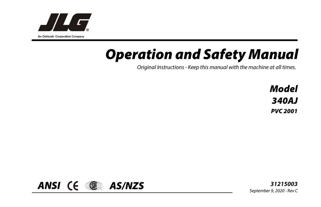 JLG 340AJ Boom Lift Maintenance Operation Operators Manual 31215003