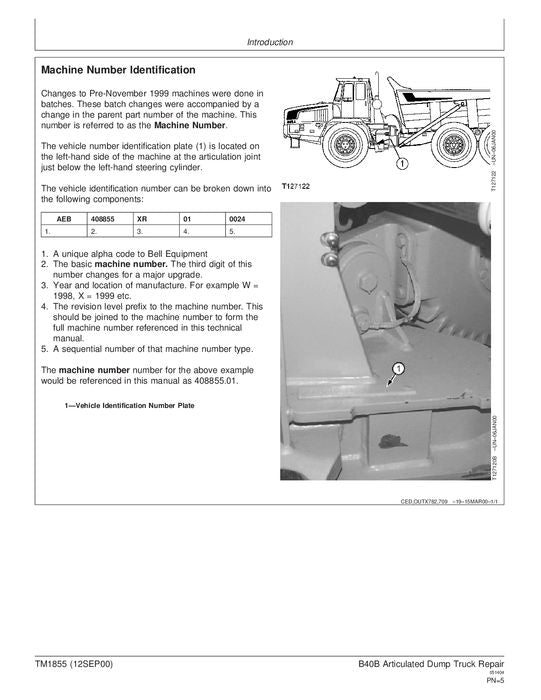 MANUAL TÉCNICO DE REPARACIÓN Y SERVICIO DE CAMIÓN VOLQUETE JOHN DEERE BELL B40B TM1855