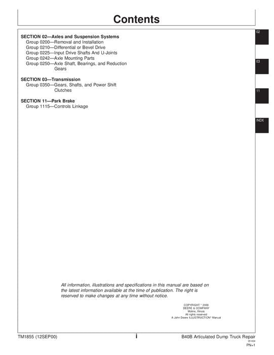 MANUAL TÉCNICO DE REPARACIÓN Y SERVICIO DE CAMIÓN VOLQUETE JOHN DEERE BELL B40B TM1855