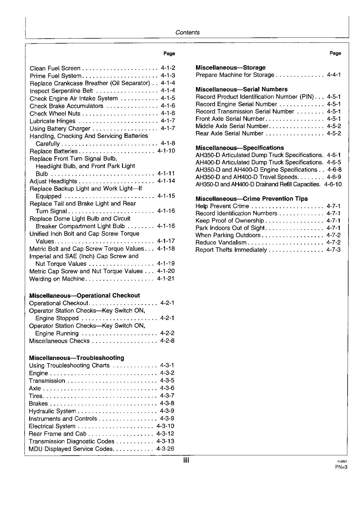HITACHI AH350 AH400D DUMP TRUCK MAINTENANCE OPERATORS MANUAL