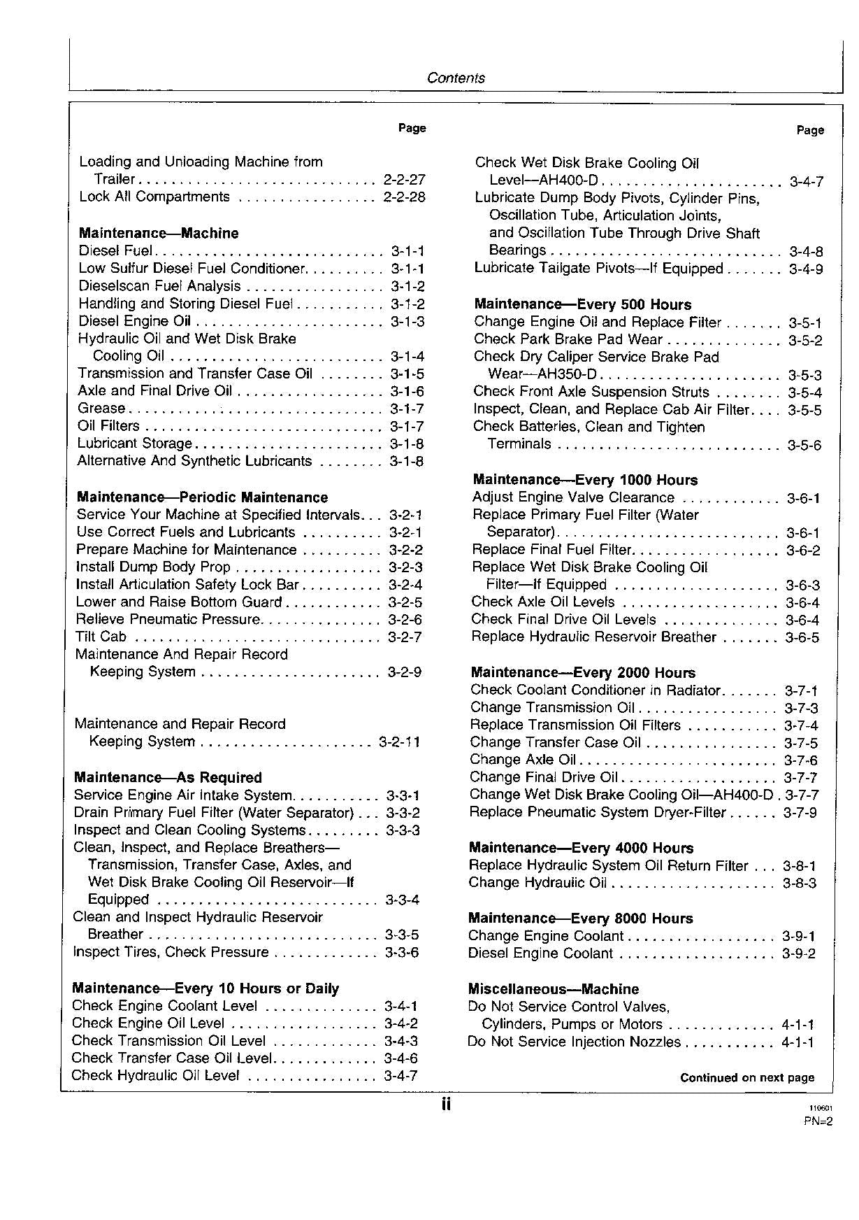 HITACHI AH350 AH400D DUMP TRUCK MAINTENANCE OPERATORS MANUAL