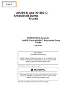 HITACHI AH250 AH300D DUMP TRUCK MAINTENANCE OPERATORS MANUAL