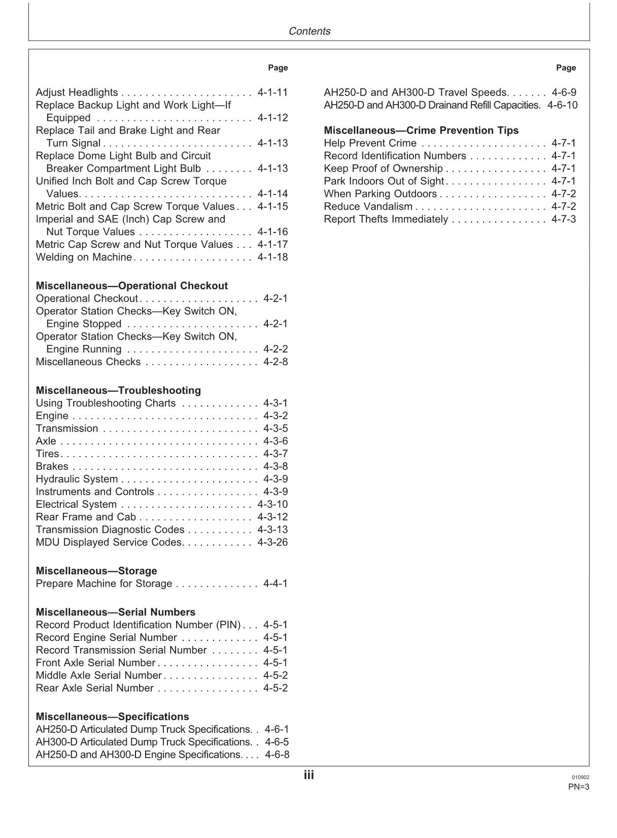 HITACHI AH250 AH300D DUMP TRUCK MAINTENANCE OPERATORS MANUAL