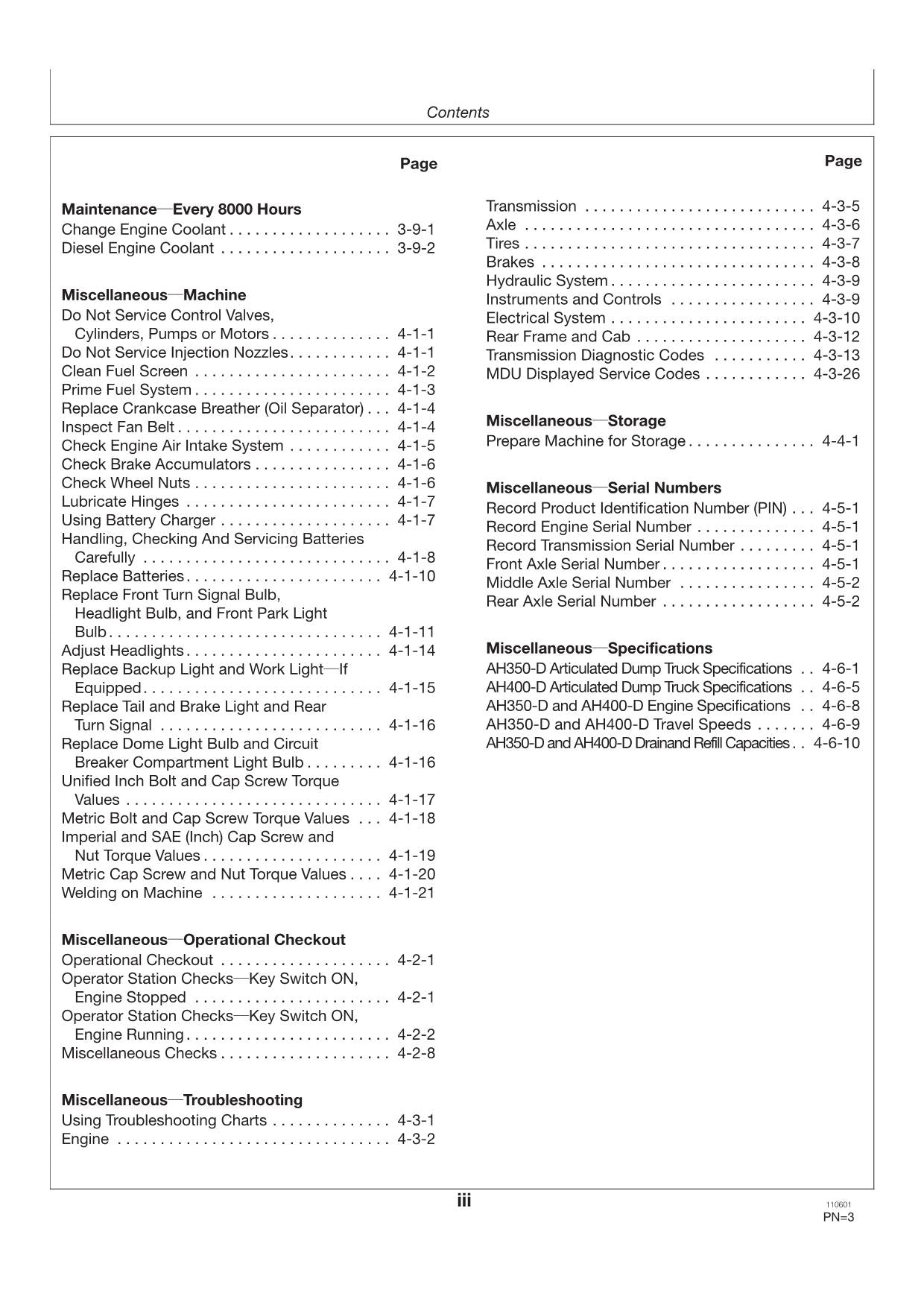 HITACHI AH350D AH400D DUMP TRUCK MAINTENANCE OPERATORS MANUAL