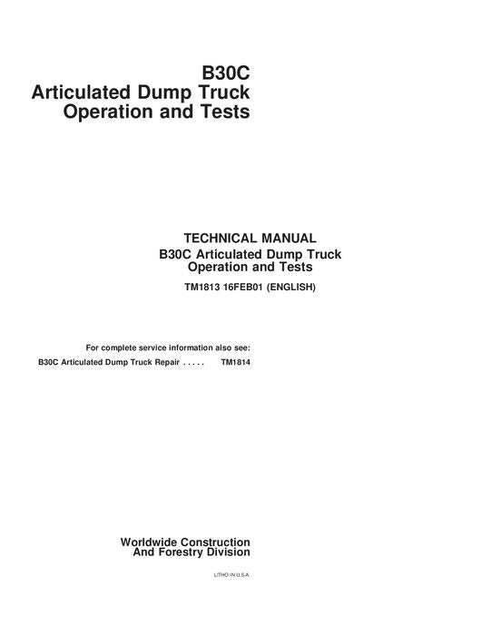 MANUAL TÉCNICO DE SERVICIO Y PRUEBA DE OPERACIÓN DEL CAMIÓN VOLQUETE JOHN DEERE BELL B30C TM1813