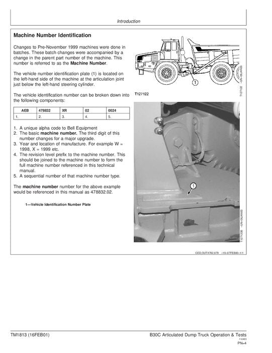 MANUAL TÉCNICO DE SERVICIO Y PRUEBA DE OPERACIÓN DEL CAMIÓN VOLQUETE JOHN DEERE BELL B30C TM1813