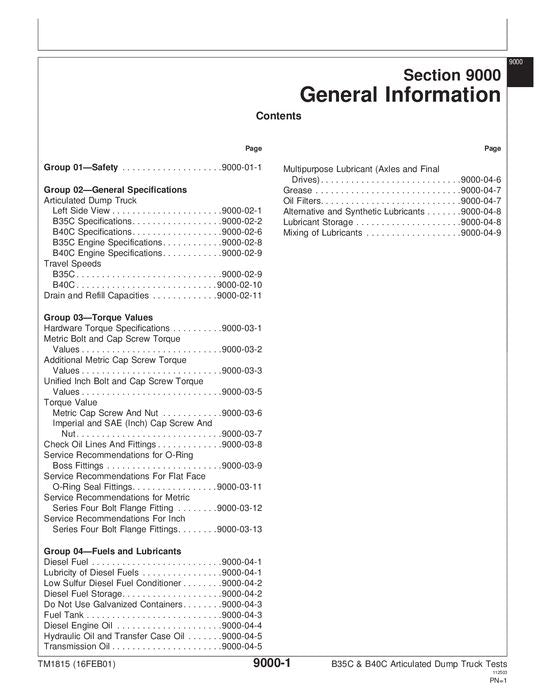 MANUAL DE SERVICIO Y PRUEBA DE OPERACIÓN DEL CAMIÓN VOLQUETE JOHN DEERE BELL B35C B40C TM1815
