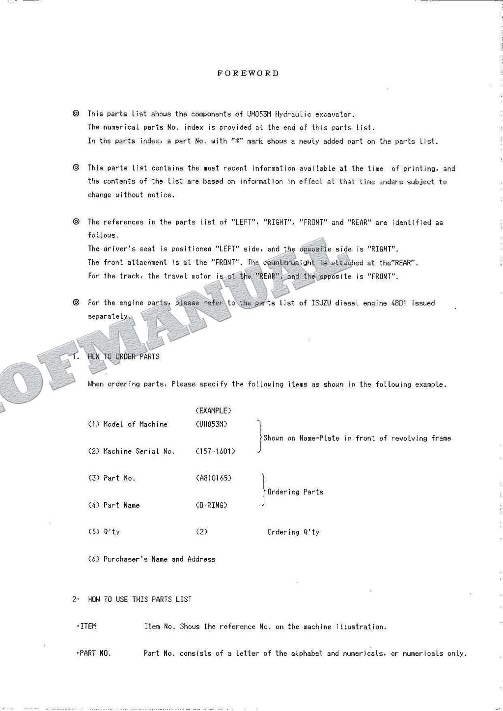 HITACHI UH053M Excavator Parts Catalog Manual EP157-3-1