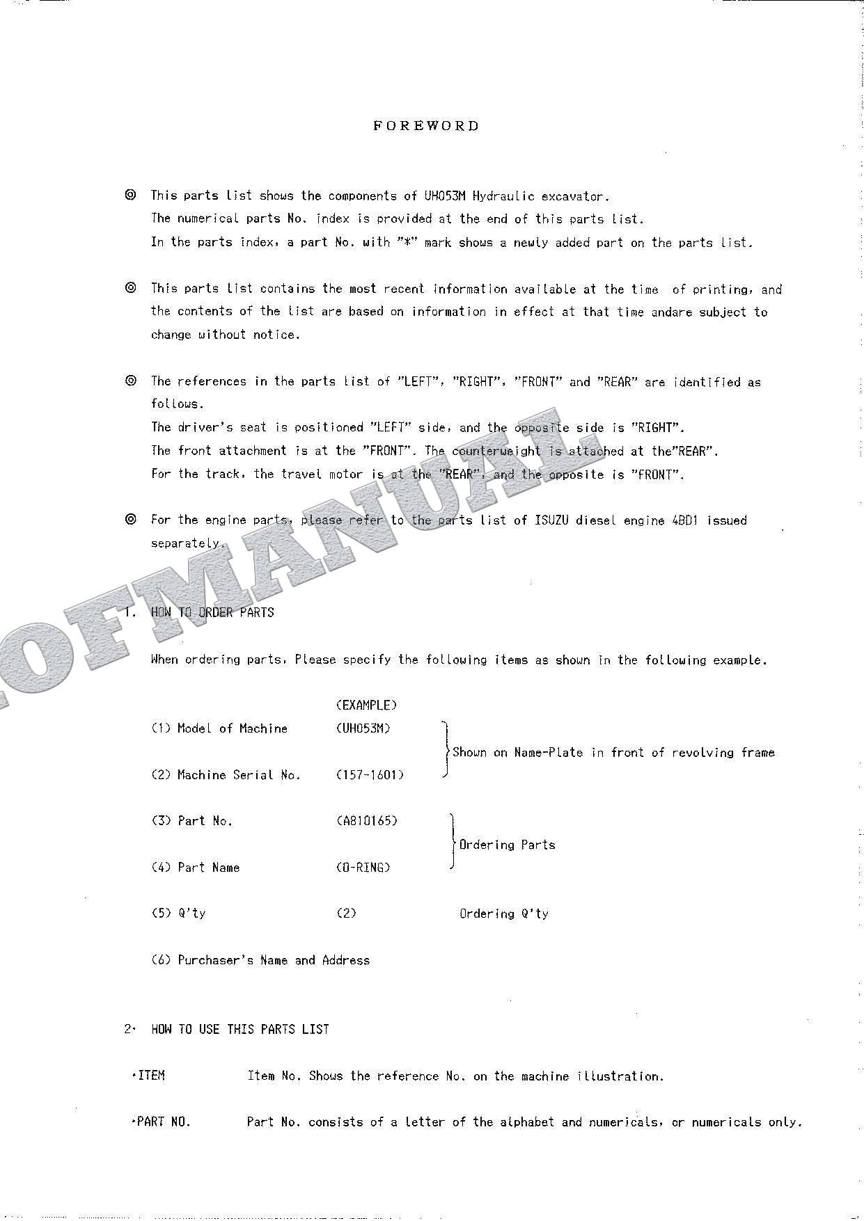HITACHI UH053M Excavator Parts Catalog Manual EP157-3-1