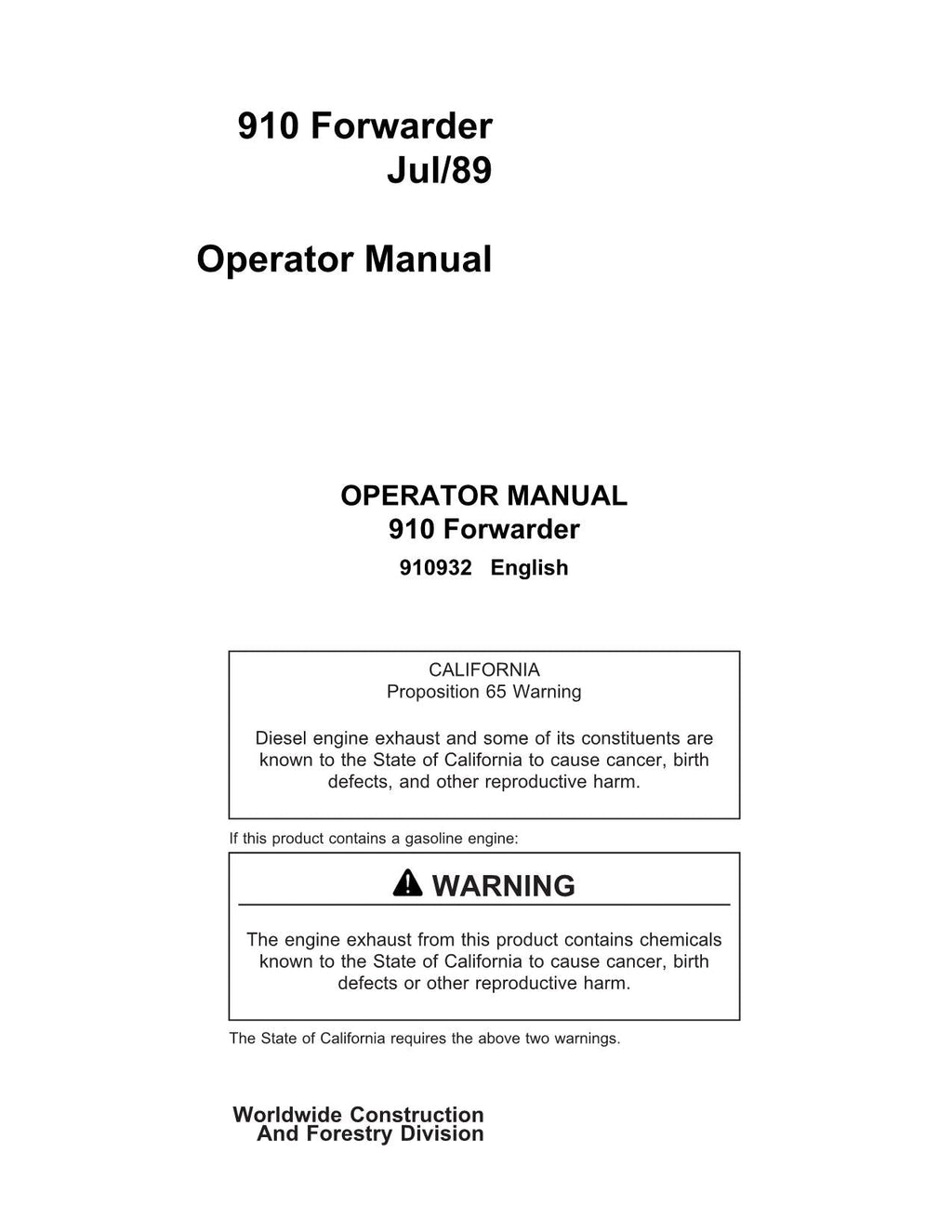 MANUAL DEL OPERADOR DEL AUTOCARGADOR JOHN DEERE 910