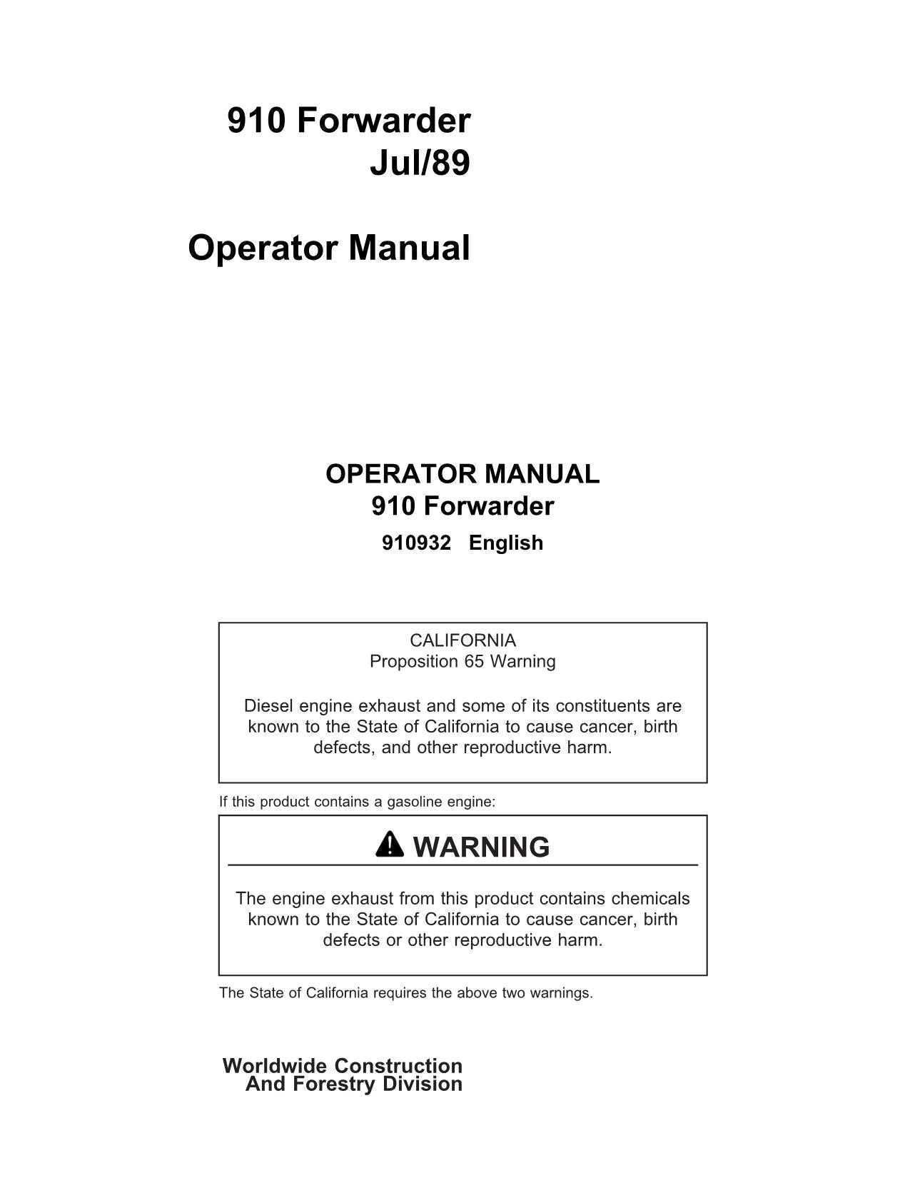 MANUAL DEL OPERADOR DEL AUTOCARGADOR JOHN DEERE 910