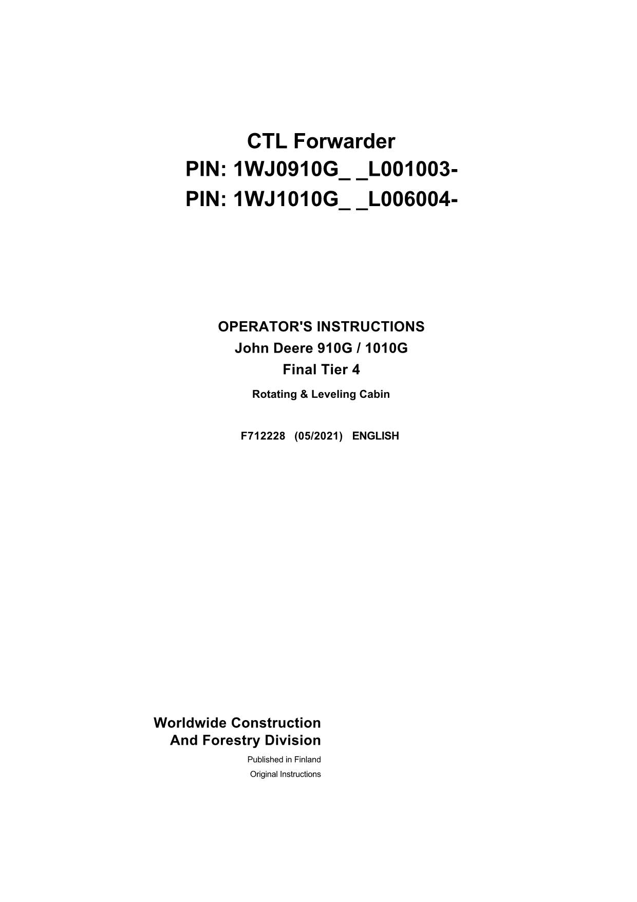 MANUAL DEL OPERADOR DEL AUTOCARGADOR JOHN DEERE 910G 1010G N.° 2