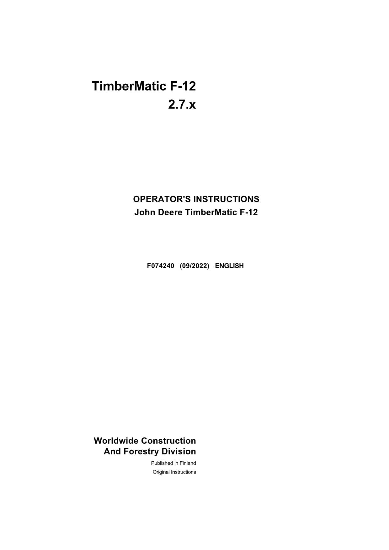 Manual del operador del autocargador John Deere Timbermatic F-09 1010E 1110E 1210E 1510E