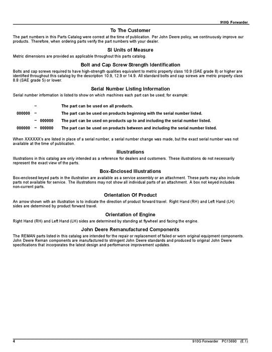 MANUAL DEL CATÁLOGO DE PIEZAS DEL AUTOCARGADOR JOHN DEERE 910G 1WJ0910G_ _L001003-