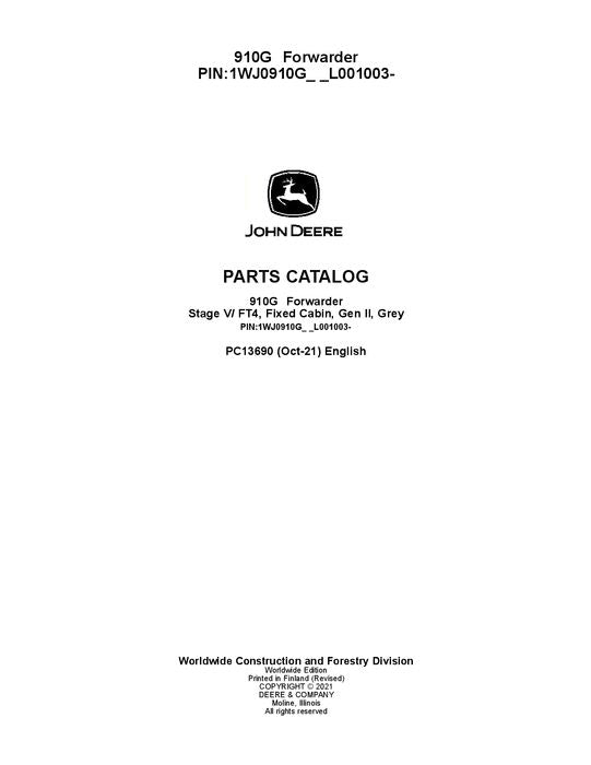 MANUAL DEL CATÁLOGO DE PIEZAS DEL AUTOCARGADOR JOHN DEERE 910G 1WJ0910G_ _L001003-