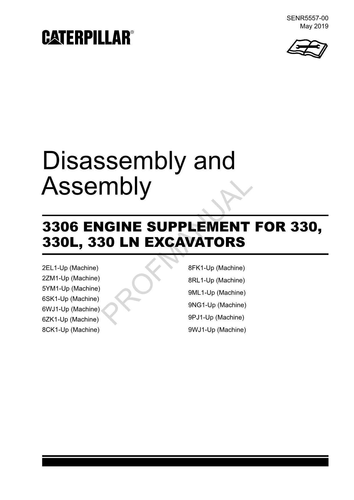 Caterpillar 3306 ENGINE SUPPL 330 330L 330 LN EXCAVATOR Disassembly Assem Manual