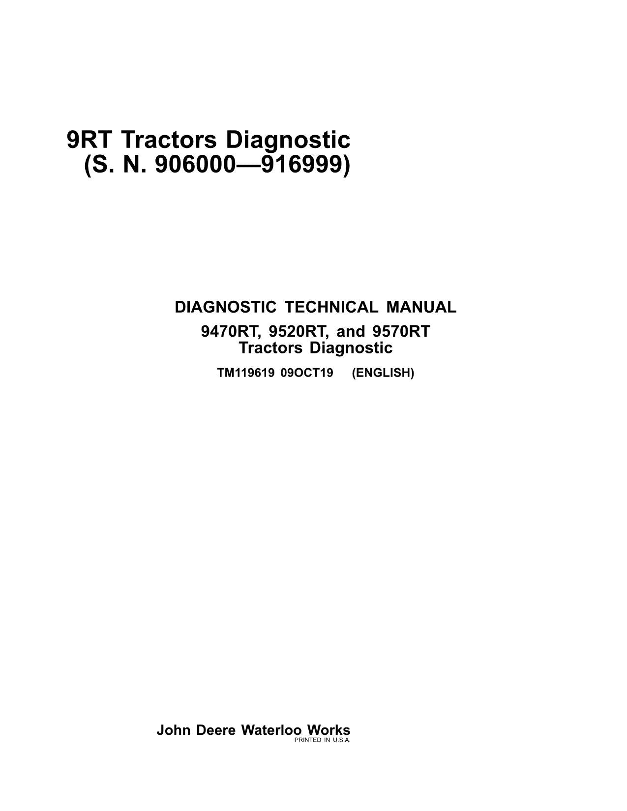 MANUAL DE PRUEBA DE OPERACIÓN DEL TRACTOR JOHN DEERE 9470RT 9520RT 9570RT 9RT TM119619