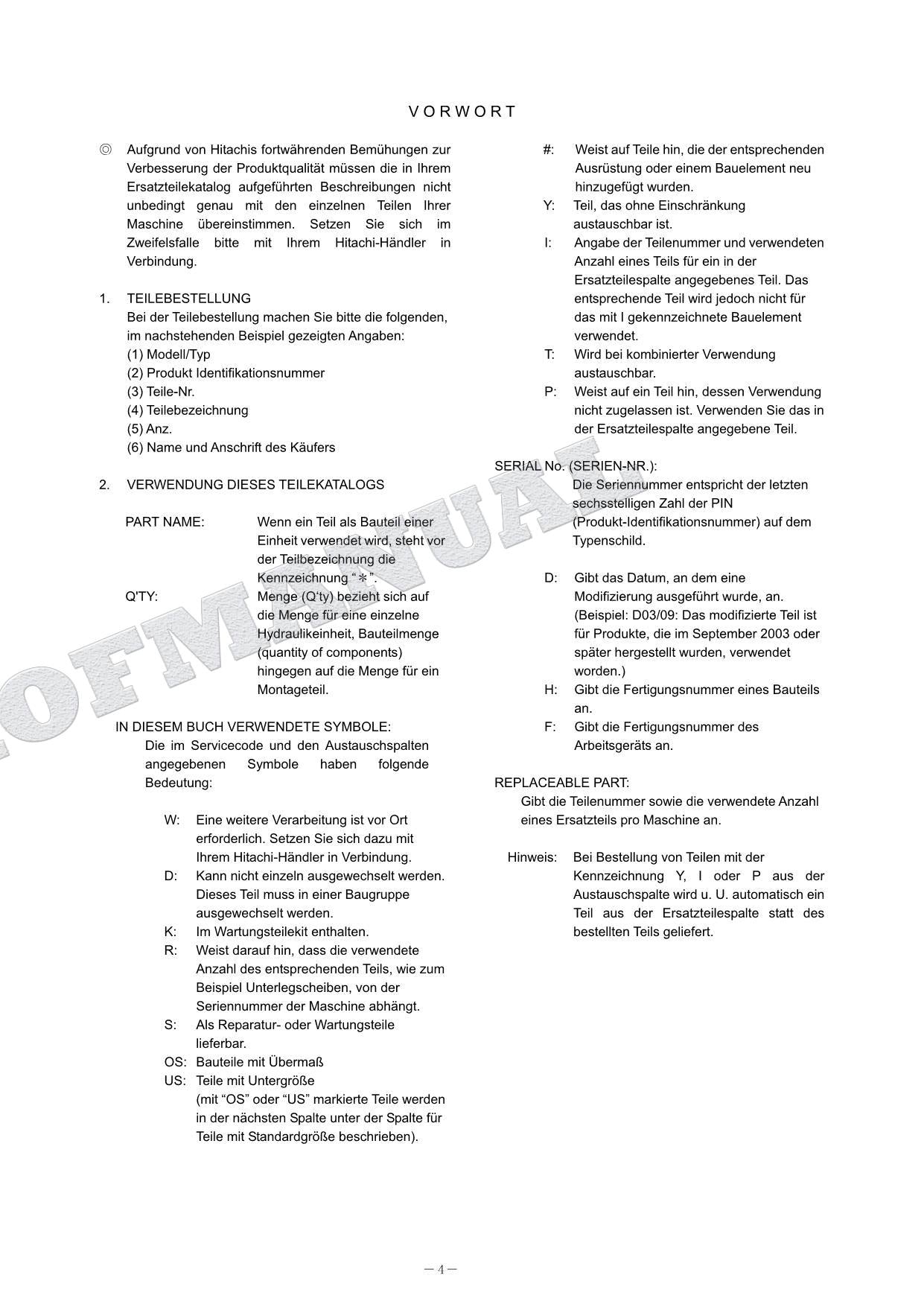 Manual del catálogo de piezas del motor ISUZU HITACHI ZX75US EX75US-5 EX75UR-5 EX75URT-5