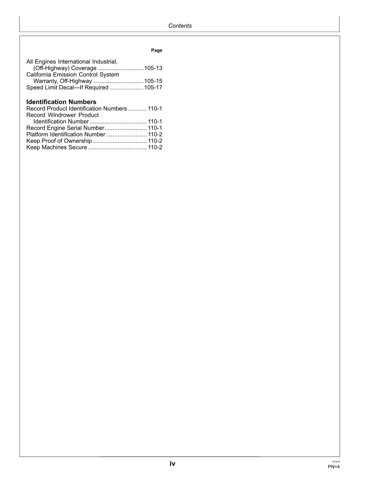 MANUAL DEL OPERADOR DE LA HILERADORA JOHN DEERE W110 N.° 1