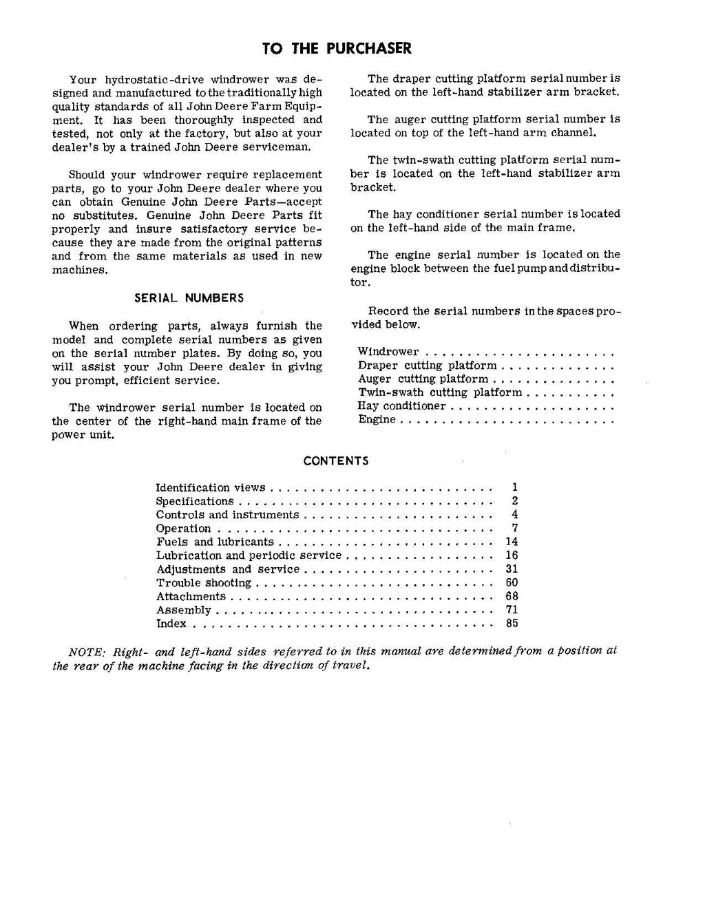 JOHN DEERE 880 WINDROWER OPERATORS MANUAL #1