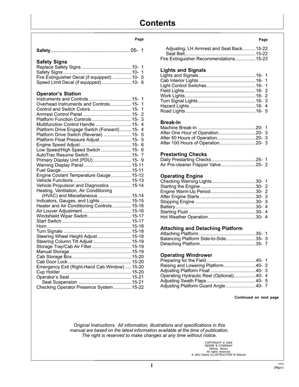 MANUAL DEL OPERADOR DE LA HILERADORA JOHN DEERE A400 N.° 2