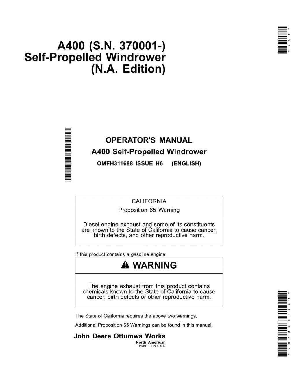 MANUAL DEL OPERADOR DE LA HILERADORA JOHN DEERE A400 N.° 3
