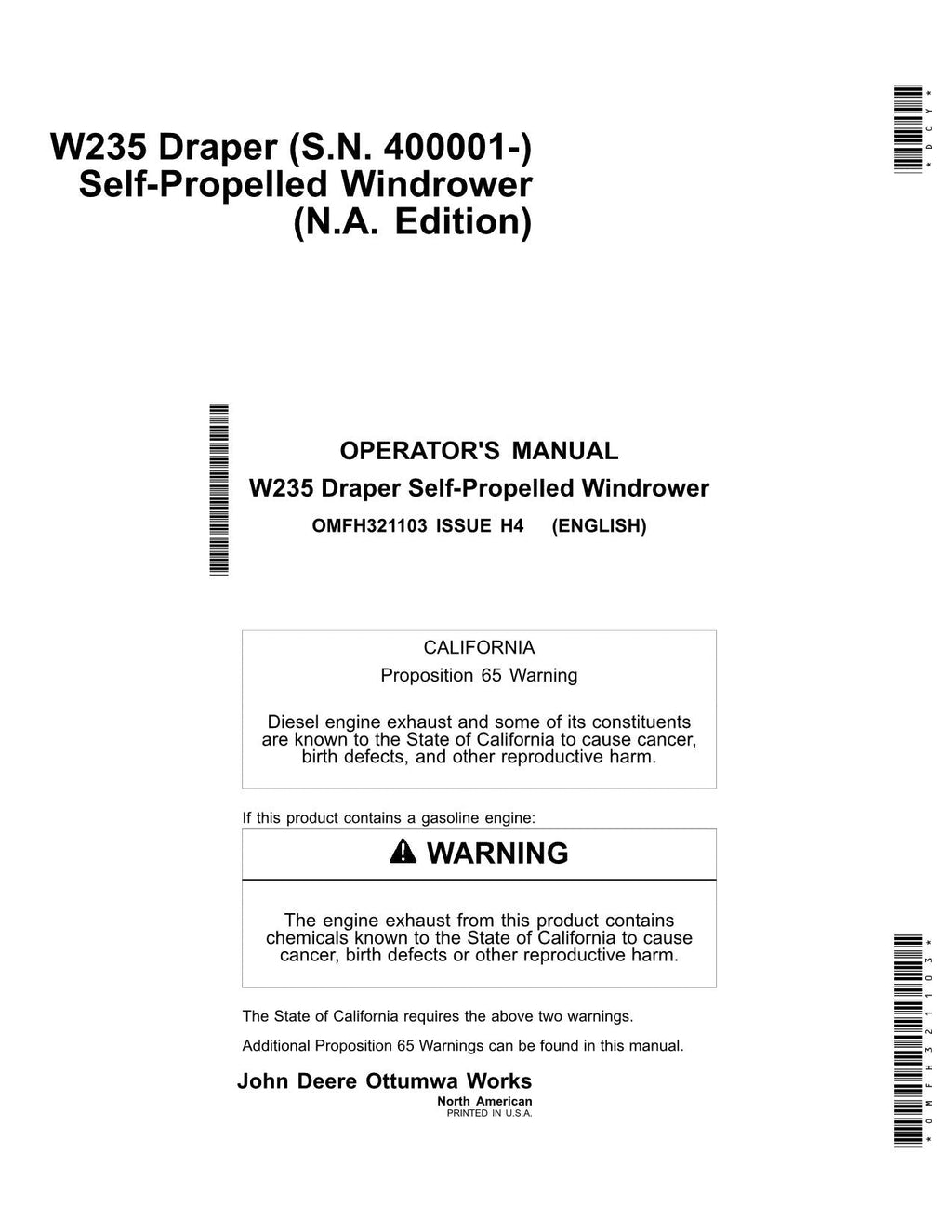 MANUAL DEL OPERADOR DE LA HILERADORA JOHN DEERE W235 N.° 2