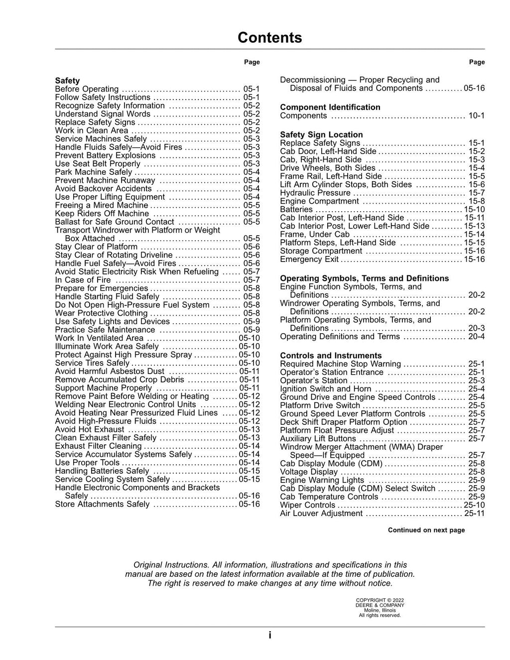 MANUAL DEL OPERADOR DE LA HILERADORA JOHN DEERE W155 N.° 1