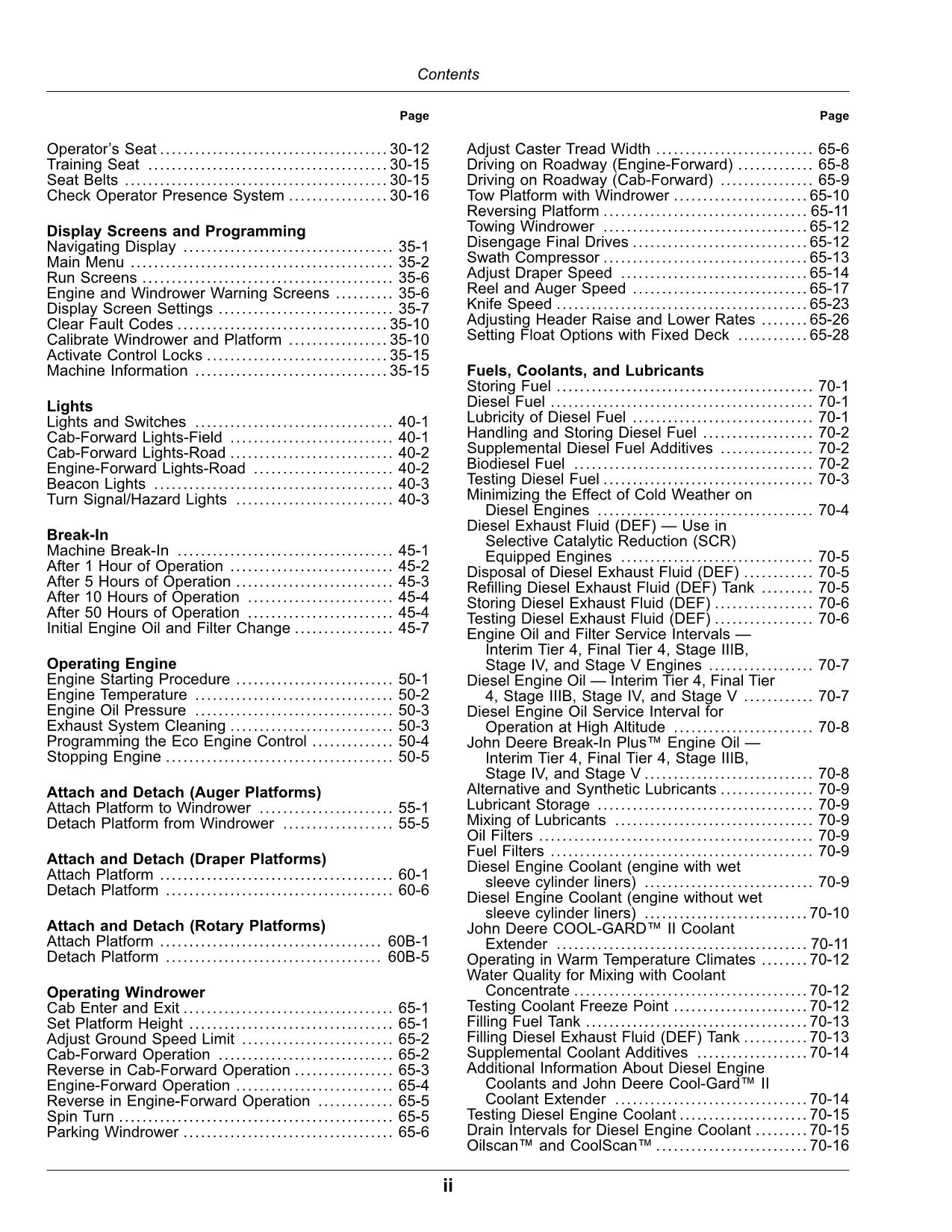 MANUAL DEL OPERADOR DE LA HILERADORA JOHN DEERE W170 N.° 1