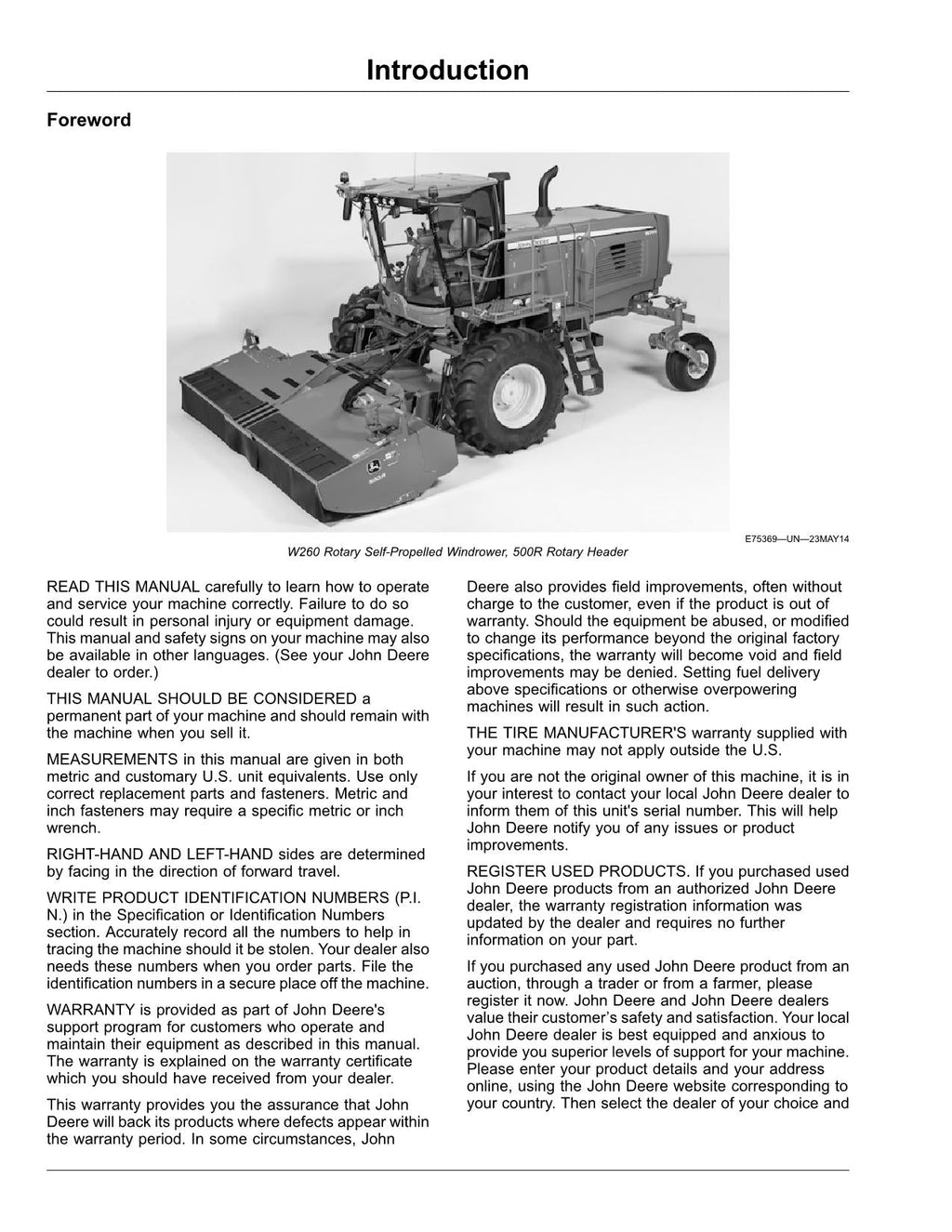 MANUAL DEL OPERADOR DE LA HILERADORA JOHN DEERE W260 N.° 2