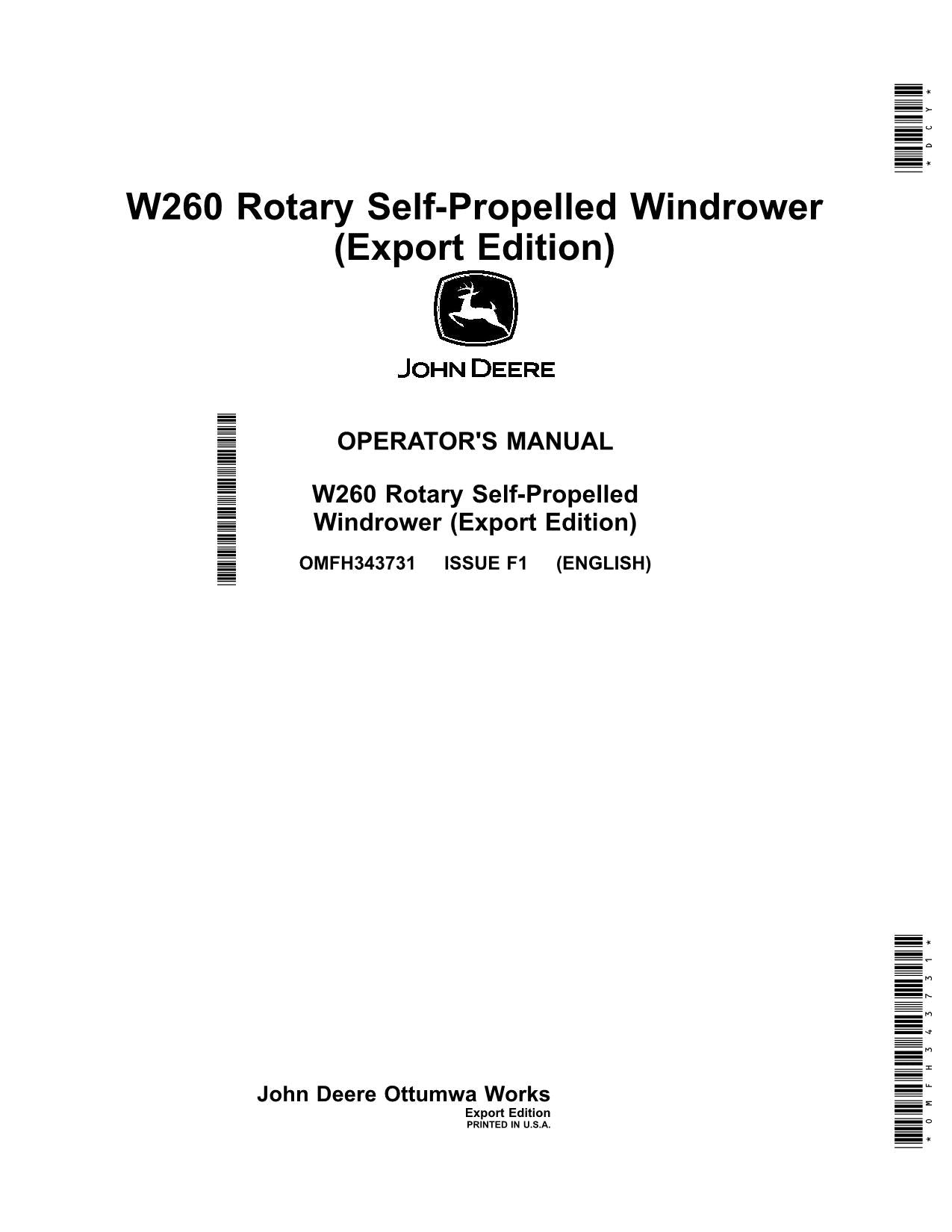 MANUAL DEL OPERADOR DE LA HILERADORA JOHN DEERE W260 N.° 4