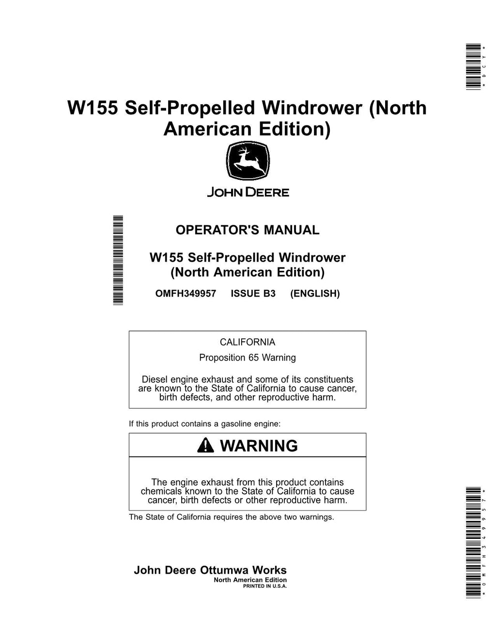 MANUAL DEL OPERADOR DE LA HILERADORA JOHN DEERE W155 N.° 2