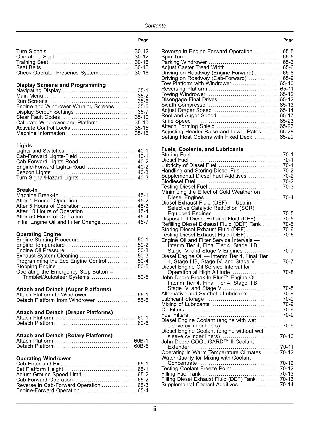 MANUAL DEL OPERADOR DE LA HILERADORA JOHN DEERE W170 N.° 2
